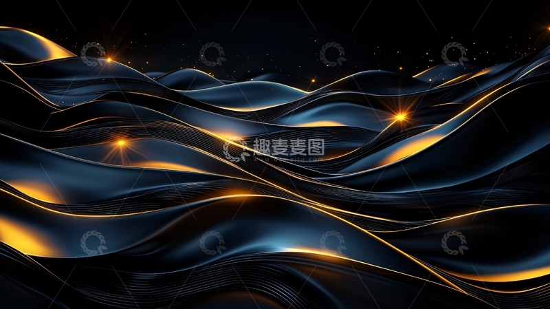 高清大图下载【趣麦麦图】金色波浪夜景抽象艺术背景