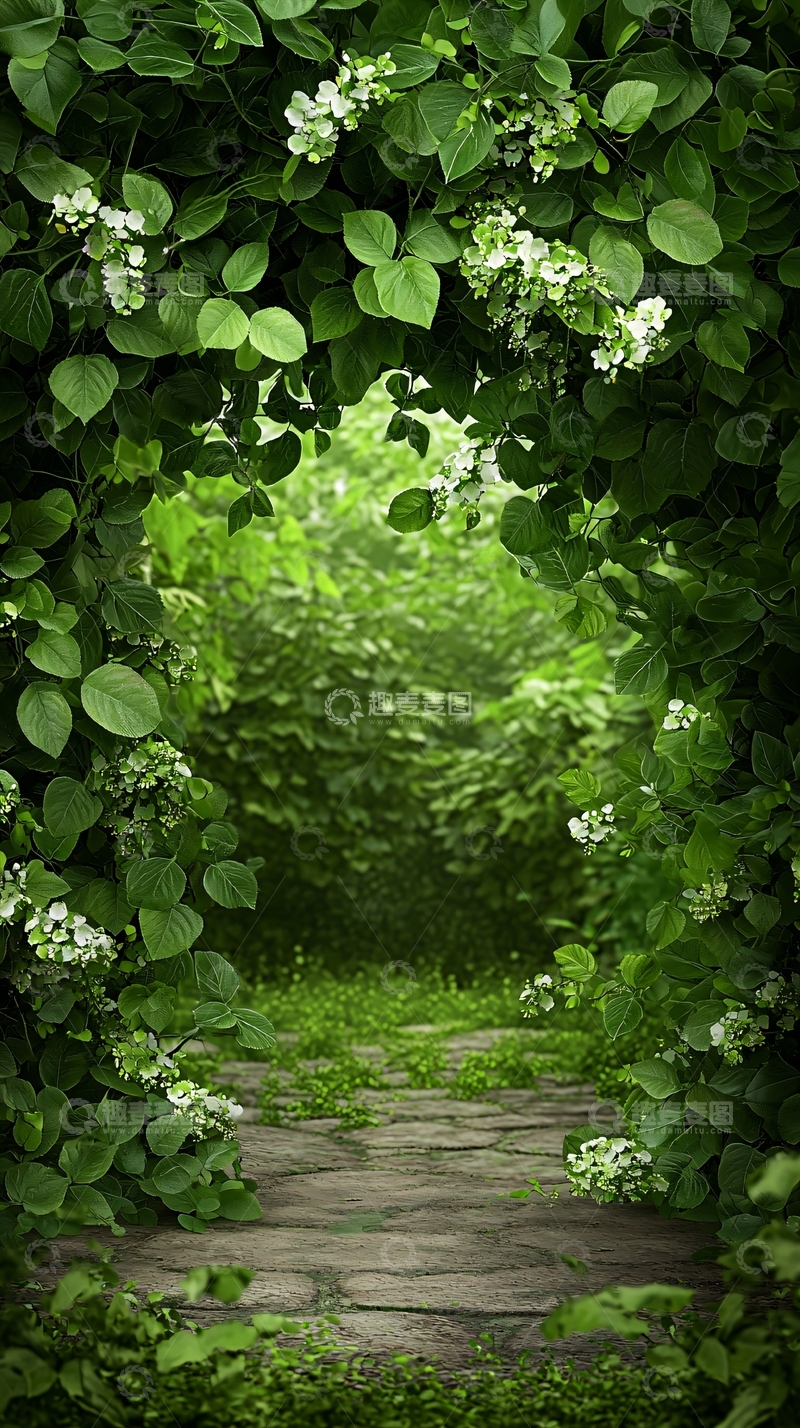 高清大图下载【趣麦麦图】绿色植物拱门小径自然风光
