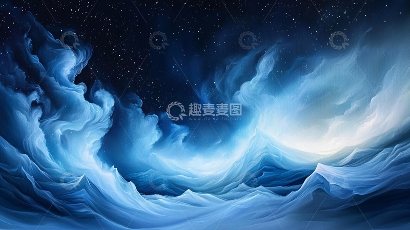 高清大图下载【趣麦麦图】梦幻星空下的海洋波浪