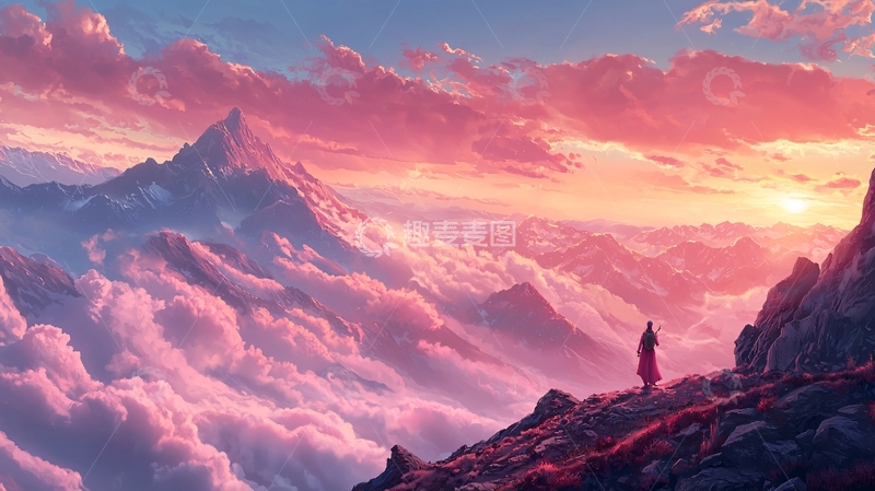 高清大图下载【趣麦麦图】梦幻山巅日落风景