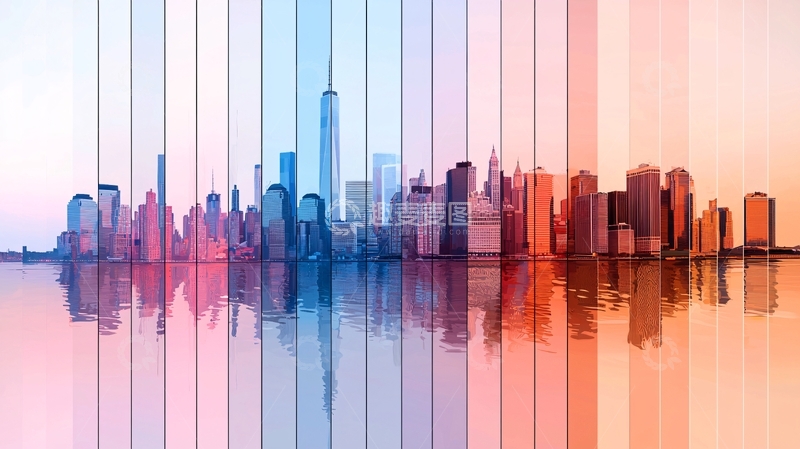 高清大图下载【趣麦麦图】城市天际线色彩渐变镜像