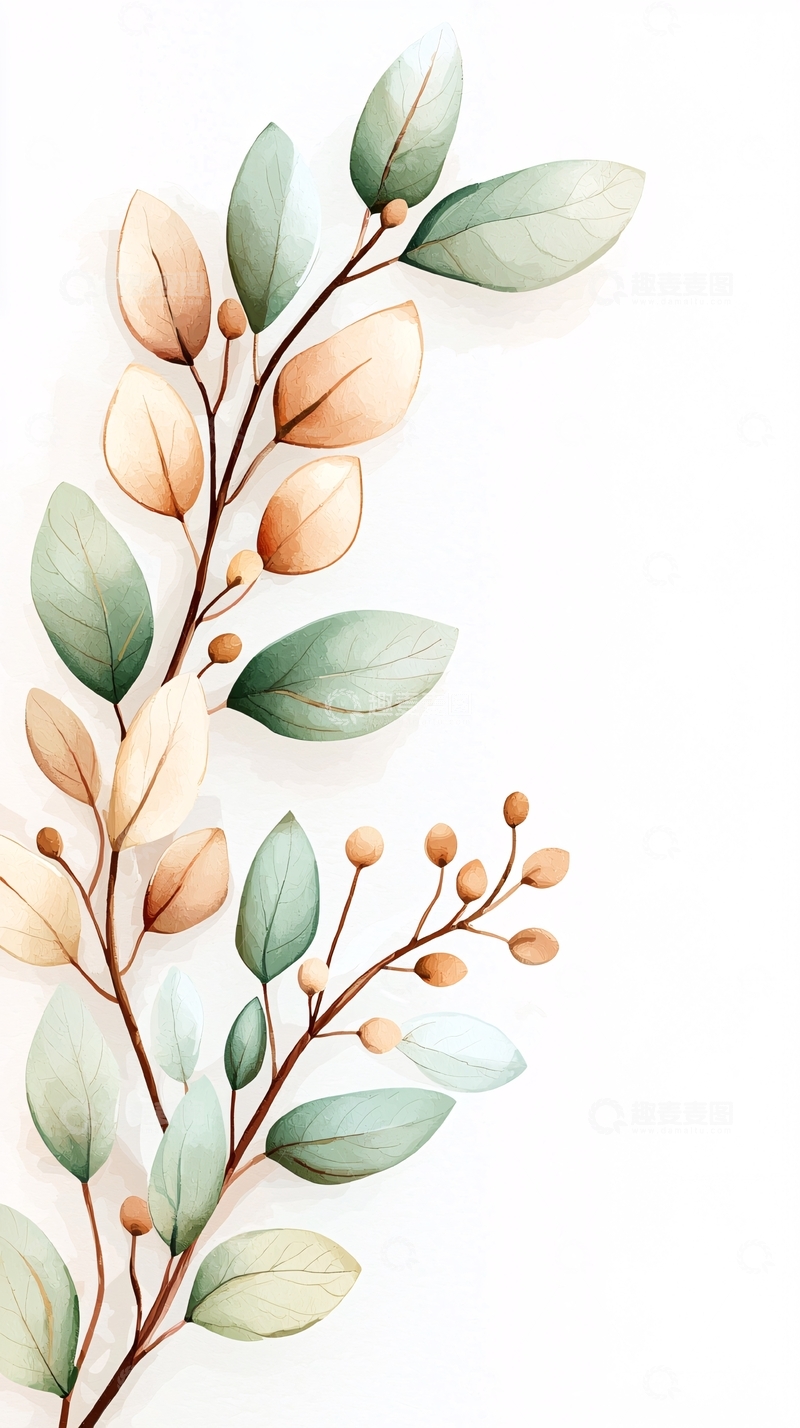 高清大图下载【趣麦麦图】秋日树枝与果实插画素材