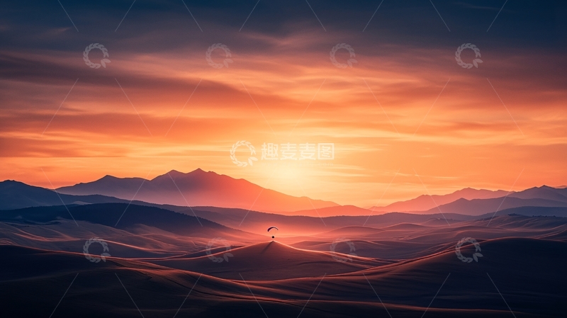 高清大图下载【趣麦麦图】沙漠日落滑翔伞风景