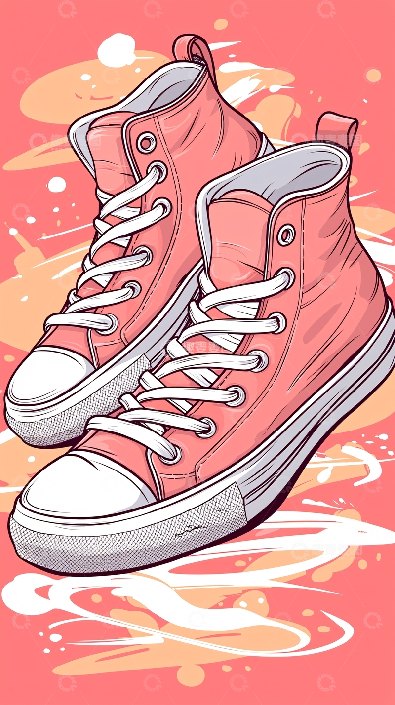 高清大图下载【趣麦麦图】粉色高帮运动鞋插画