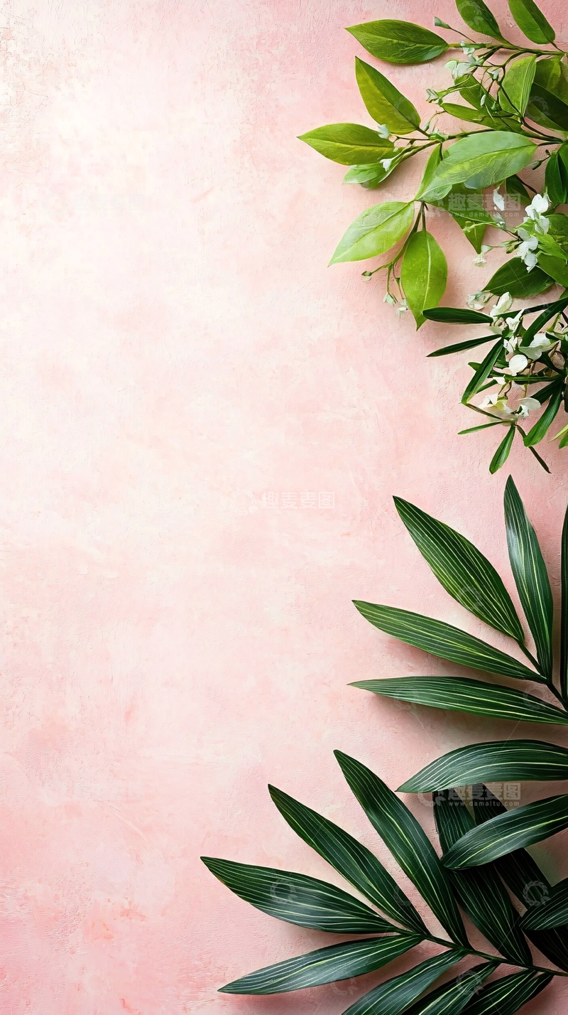 高清大图下载【趣麦麦图】粉色背景绿植花卉装饰素材