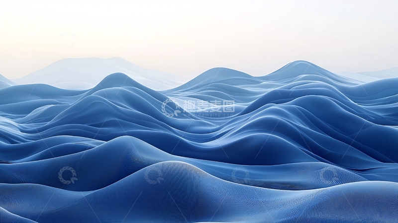 高清大图下载【趣麦麦图】蓝色波浪山脉背景