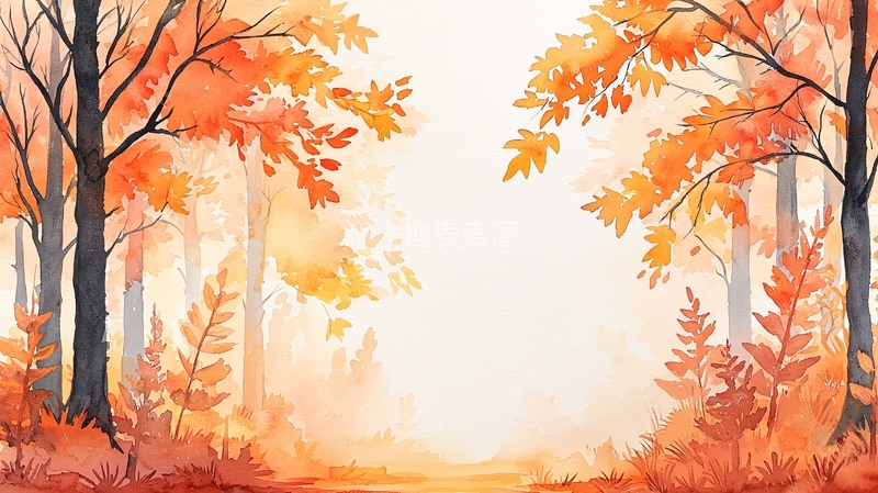 高清大图下载【趣麦麦图】秋日森林水彩画背景