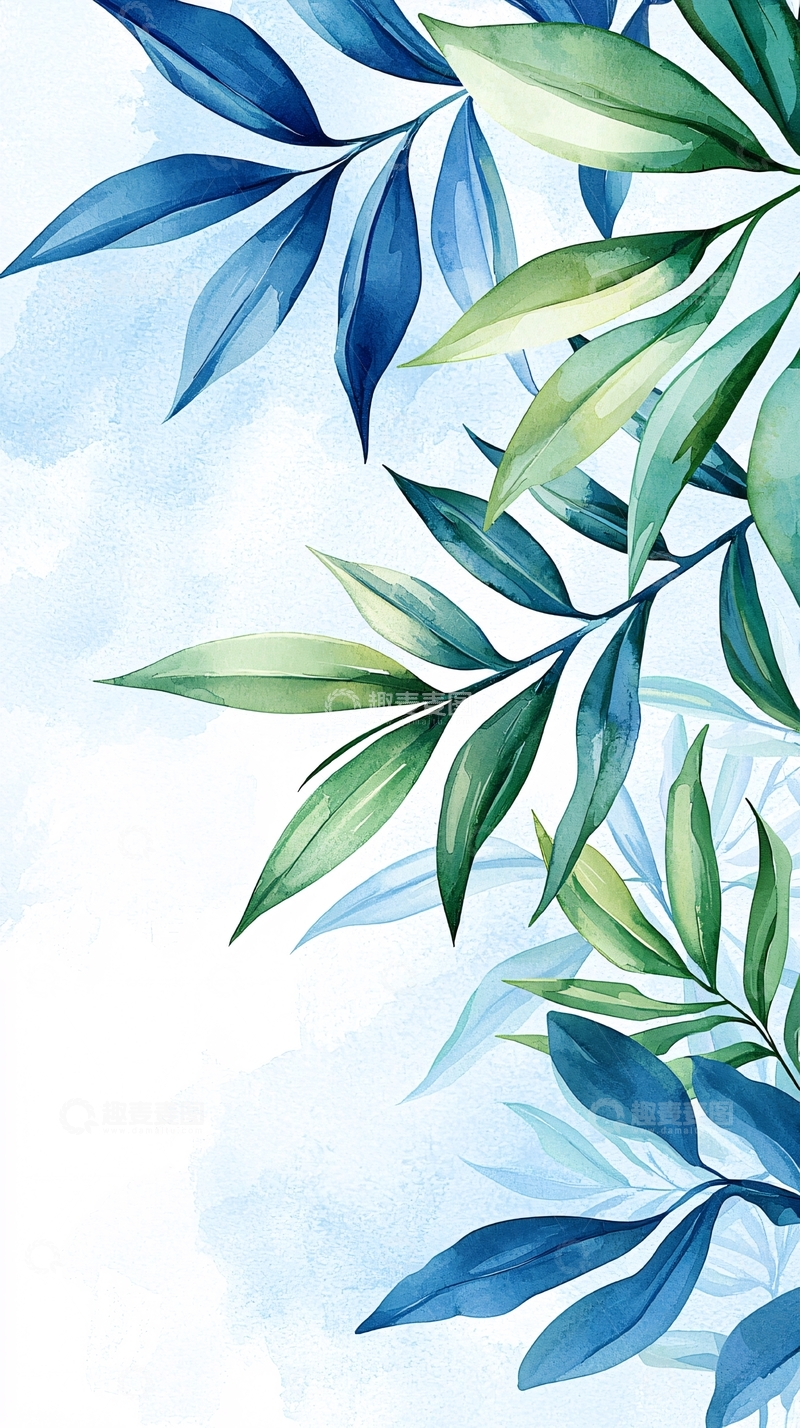 高清大图下载【趣麦麦图】清新蓝绿色植物叶子背景图