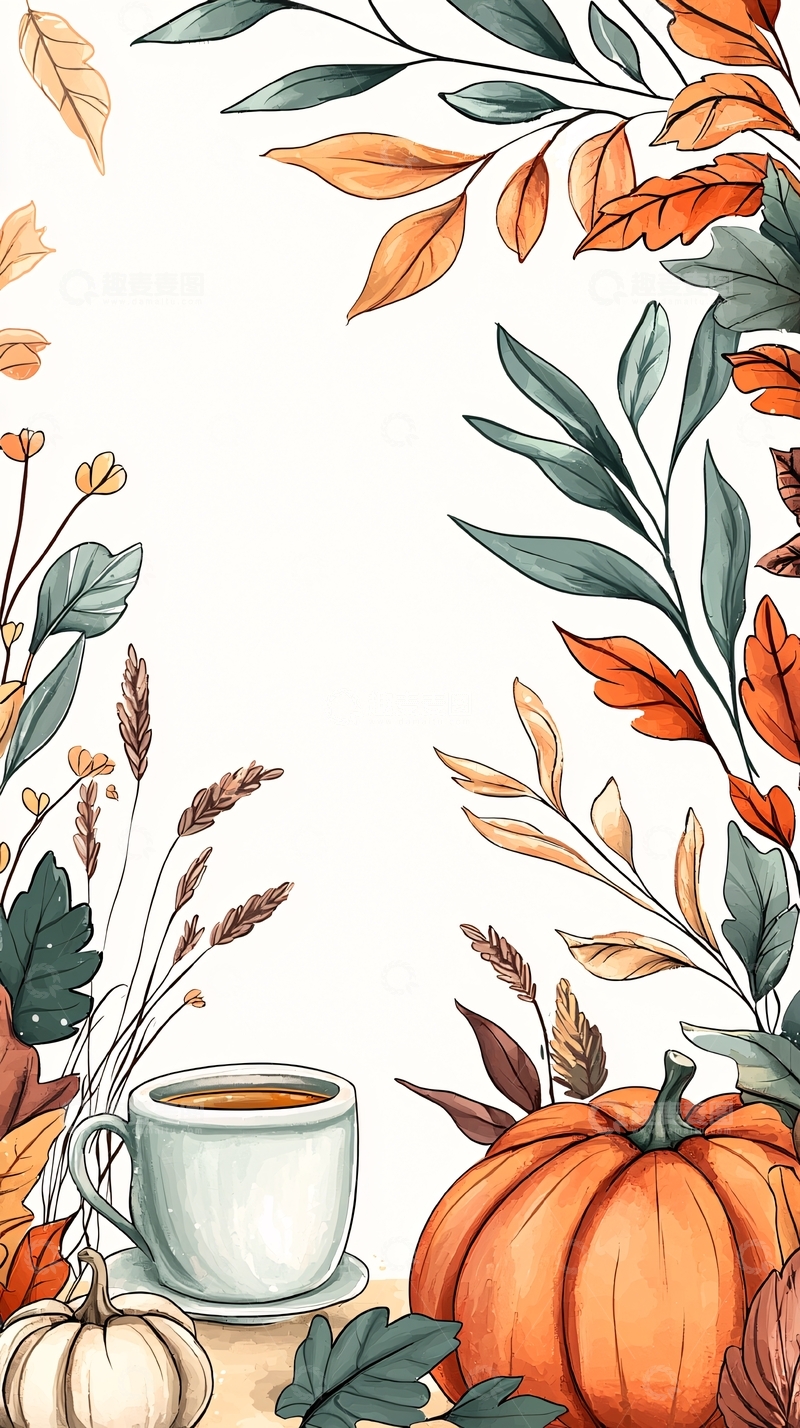 高清大图下载【趣麦麦图】秋日咖啡与南瓜背景图