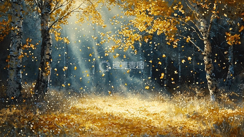 高清大图下载【趣麦麦图】秋日森林落叶飘舞
