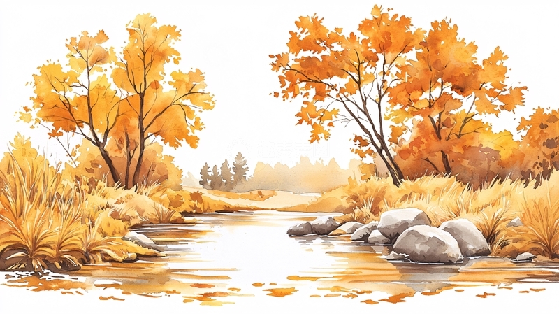 高清大图下载【趣麦麦图】秋日小溪风景画