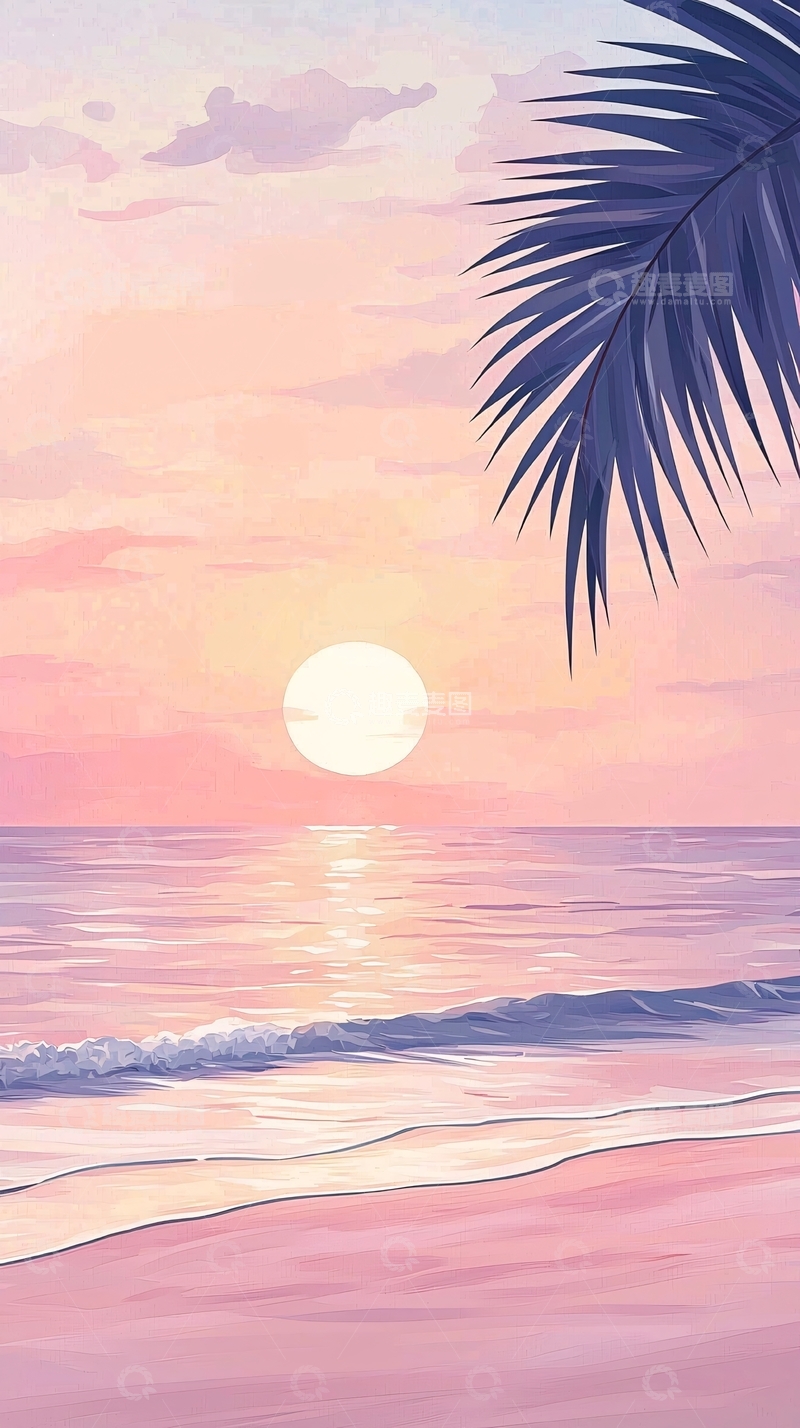 高清大图下载【趣麦麦图】日落海滩椰树风景