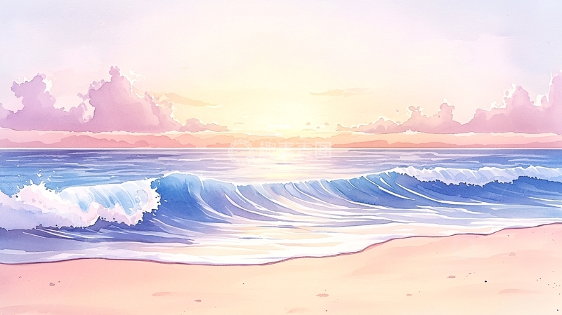 高清大图下载【趣麦麦图】日落海滩海浪沙滩风景