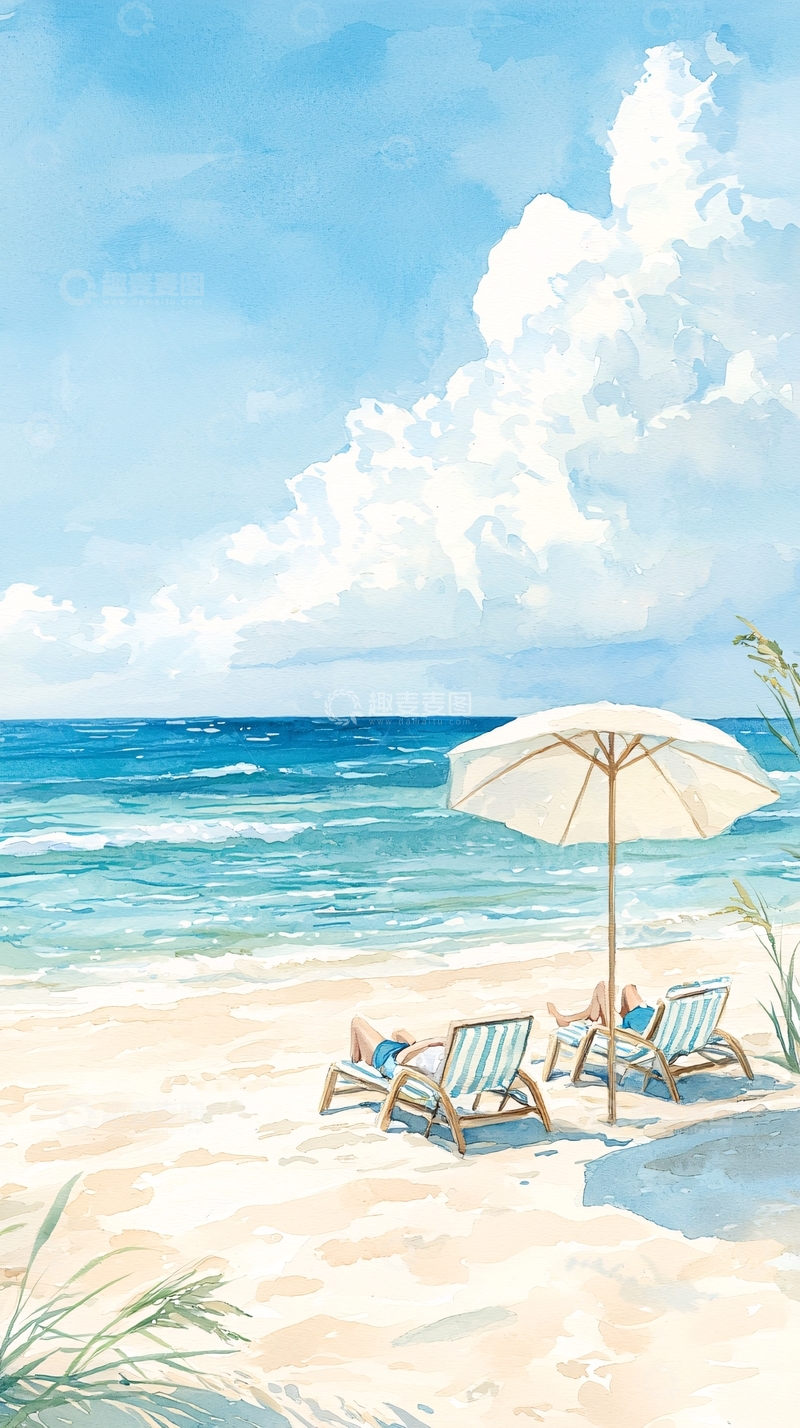 高清大图下载【趣麦麦图】海滩上的悠闲时光