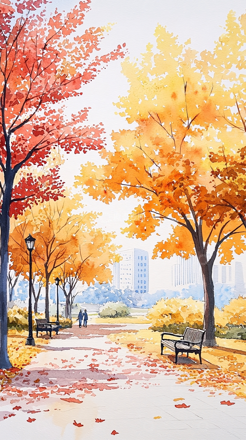 高清大图下载【趣麦麦图】秋日公园漫步风景图