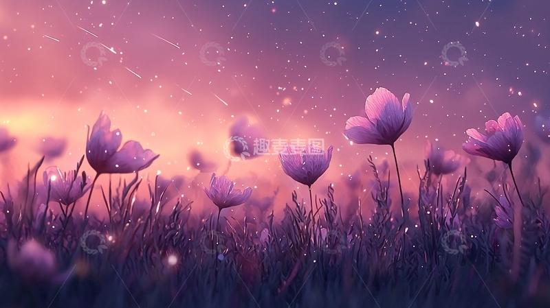 高清大图下载【趣麦麦图】梦幻紫色花海星空背景