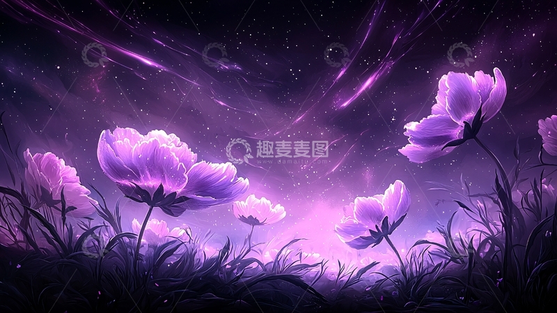 高清大图下载【趣麦麦图】梦幻紫色花朵星空背景