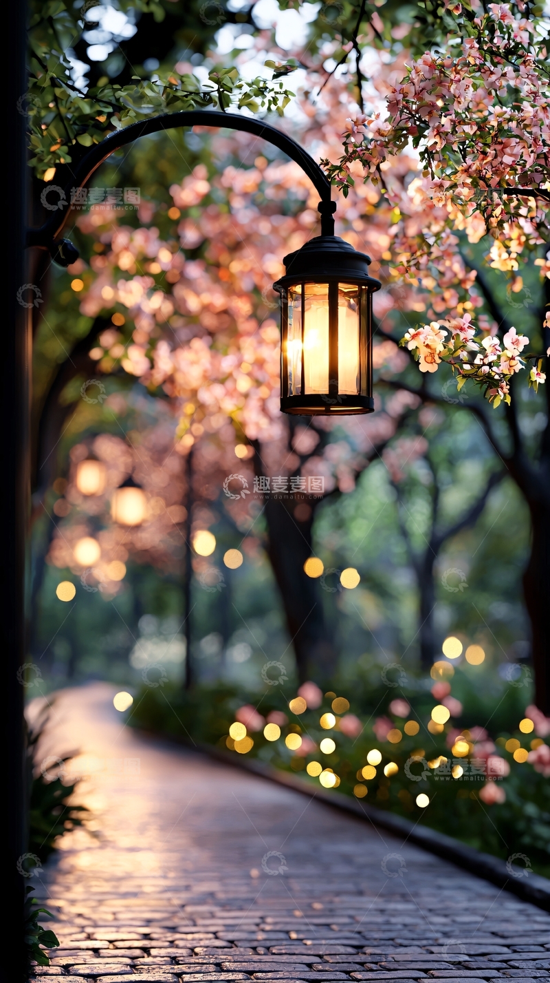 高清大图下载【趣麦麦图】春日夜晚小径上的灯笼