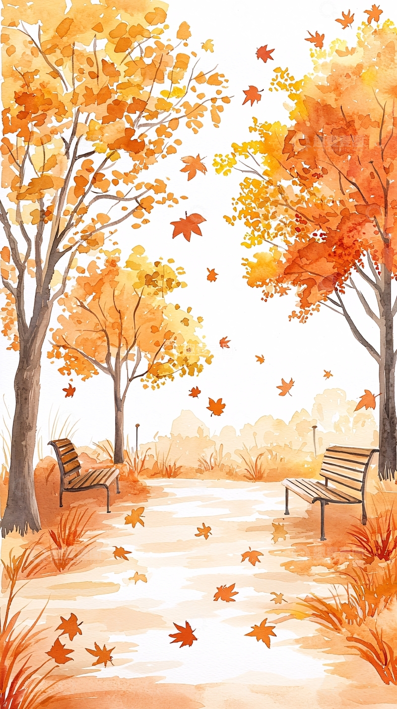 高清大图下载【趣麦麦图】秋日公园落叶风景图