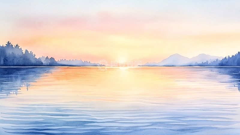 高清大图下载【趣麦麦图】日落湖畔宁静风景