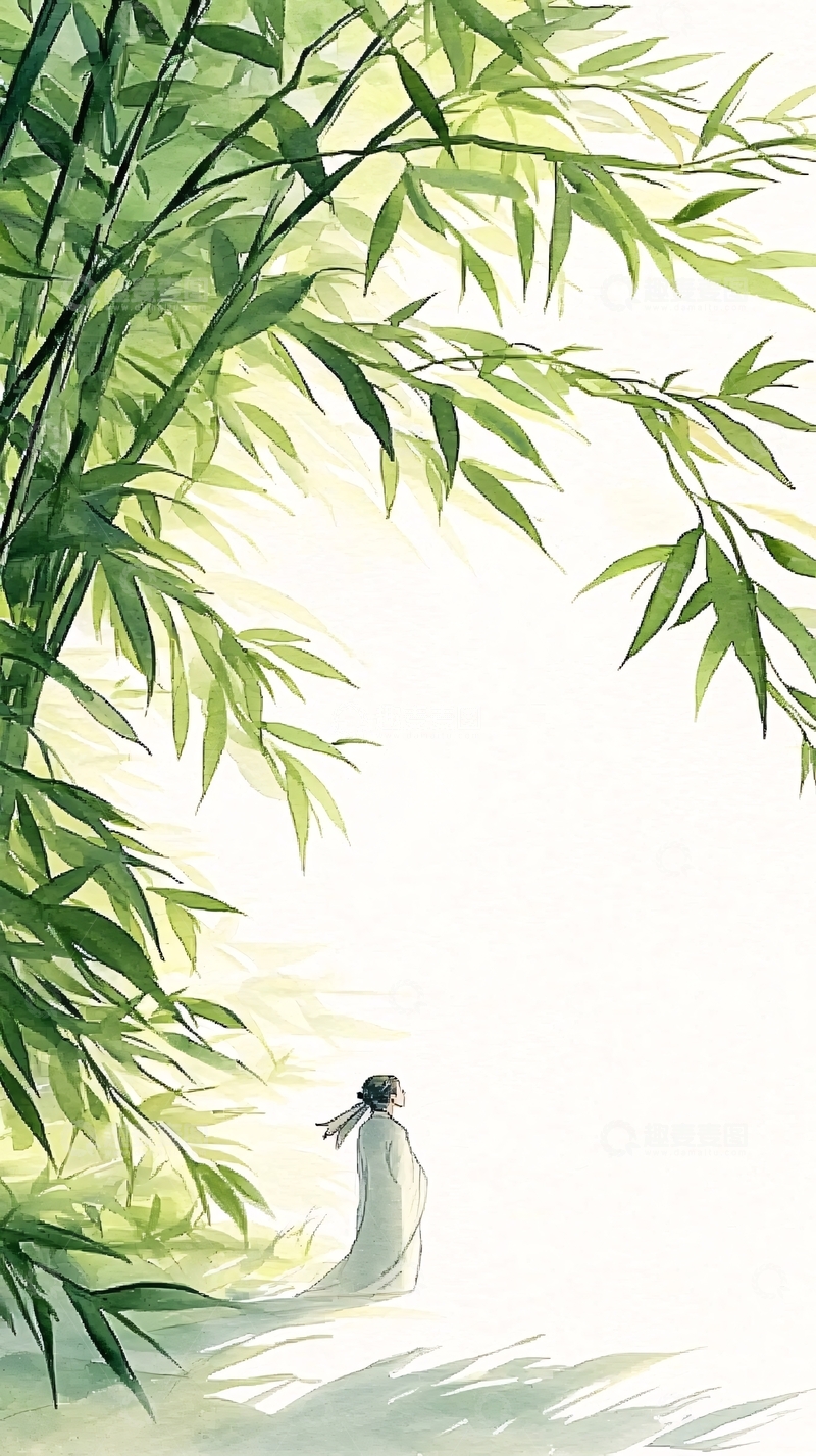 高清大图下载【趣麦麦图】竹林幽径人影孤单