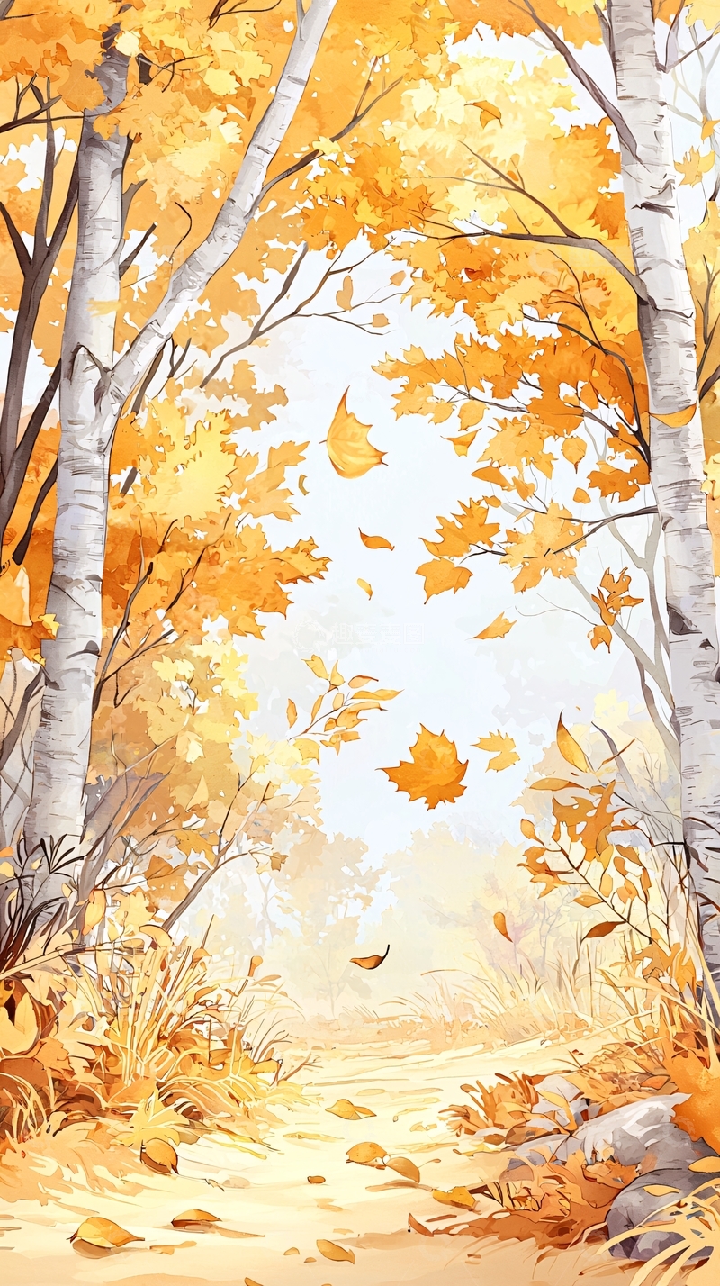 高清大图下载【趣麦麦图】秋日森林落叶飘舞