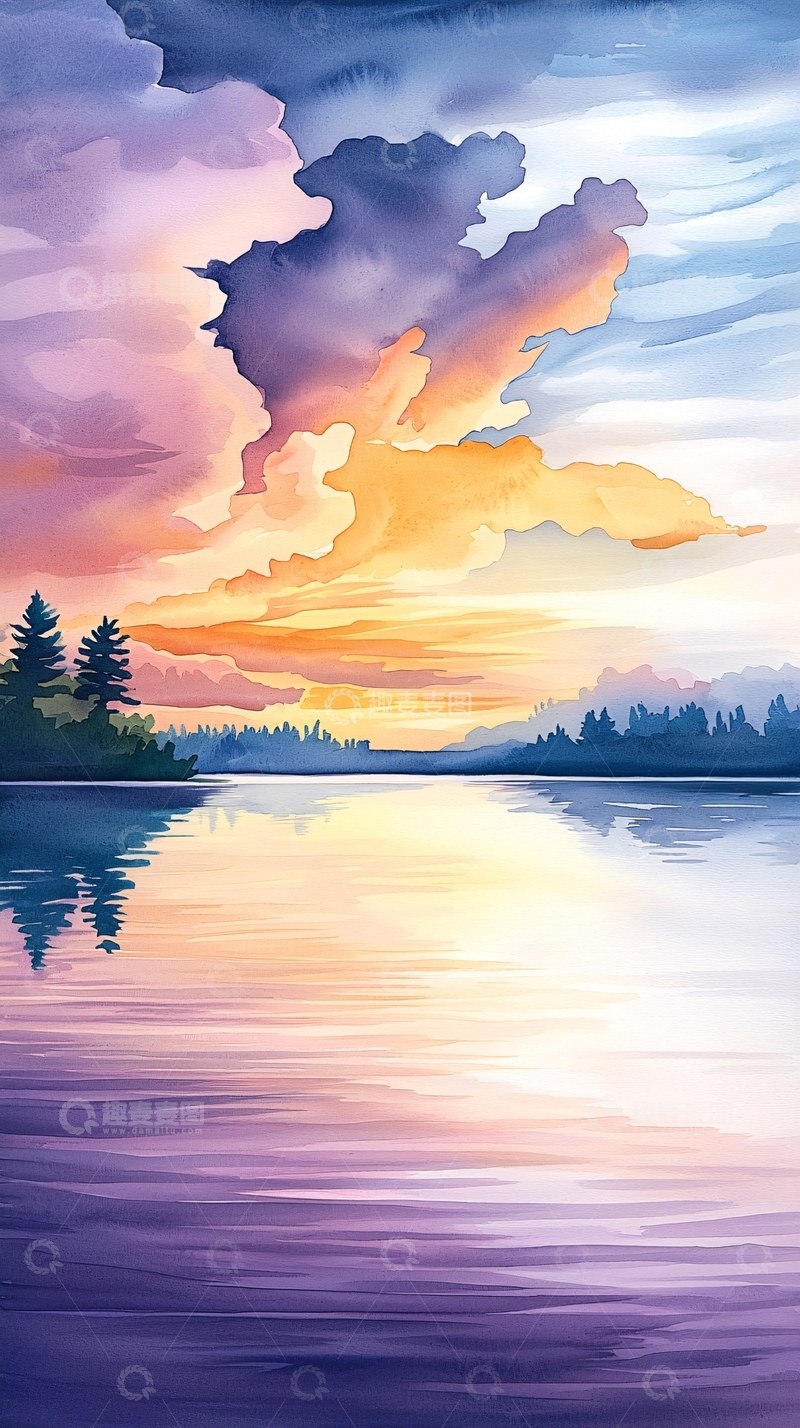 高清大图下载【趣麦麦图】湖畔夕阳美景