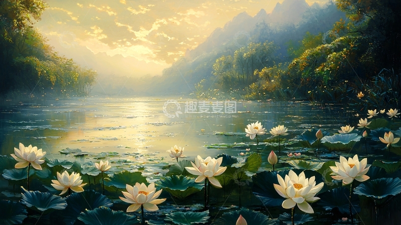 高清大图下载【趣麦麦图】荷花池塘日落风景