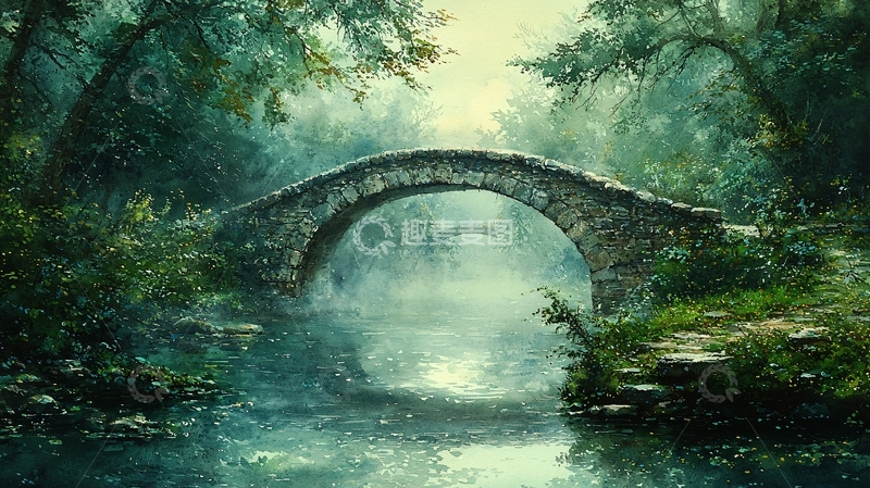高清大图下载【趣麦麦图】古桥雾中静谧风景
