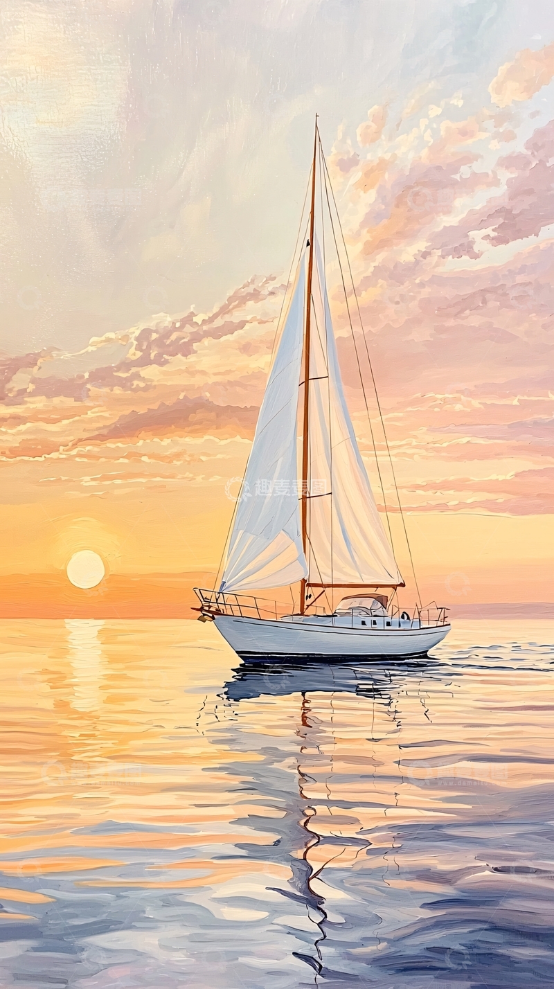 高清大图下载【趣麦麦图】日落帆船宁静海景