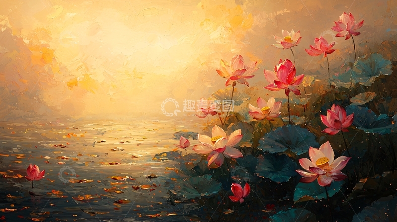 高清大图下载【趣麦麦图】夕阳下的荷花池塘