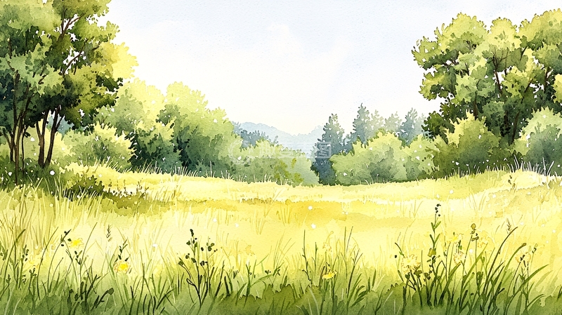 高清大图下载【趣麦麦图】夏日田野风景插画