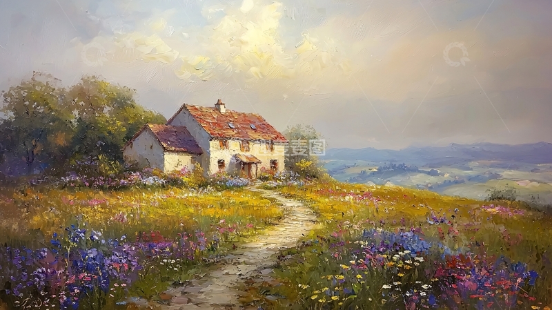 高清大图下载【趣麦麦图】田园风光小屋与花海