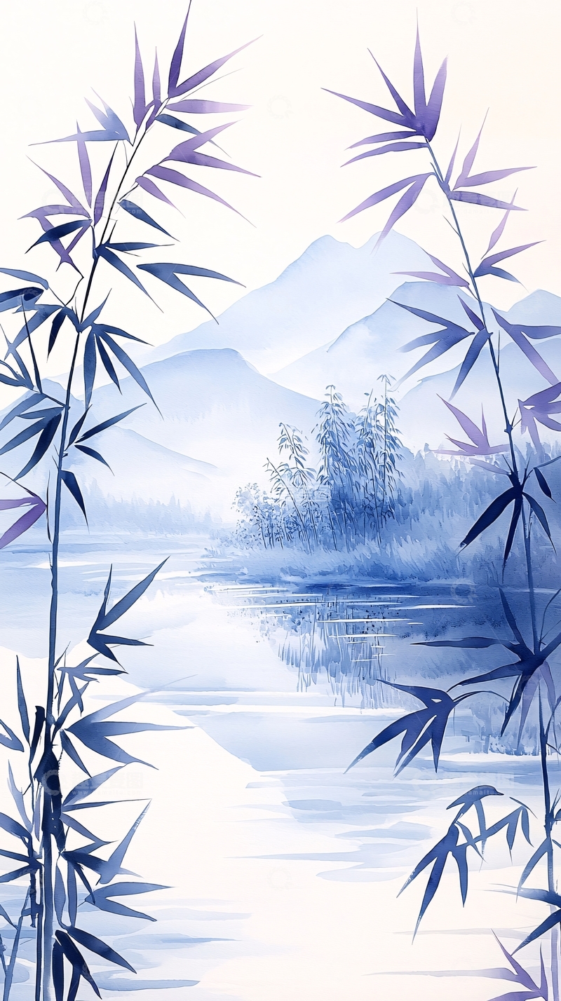 高清大图下载【趣麦麦图】水墨竹林山水画背景
