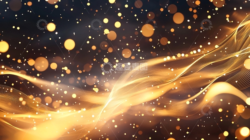 高清大图下载【趣麦麦图】金色光点与波浪线条背景