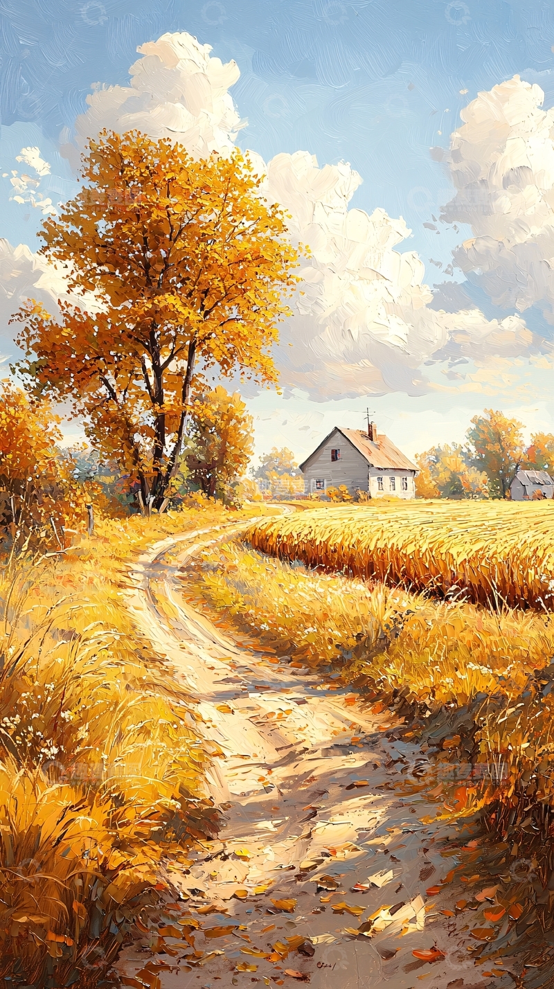 高清大图下载【趣麦麦图】秋日田园小路风景画