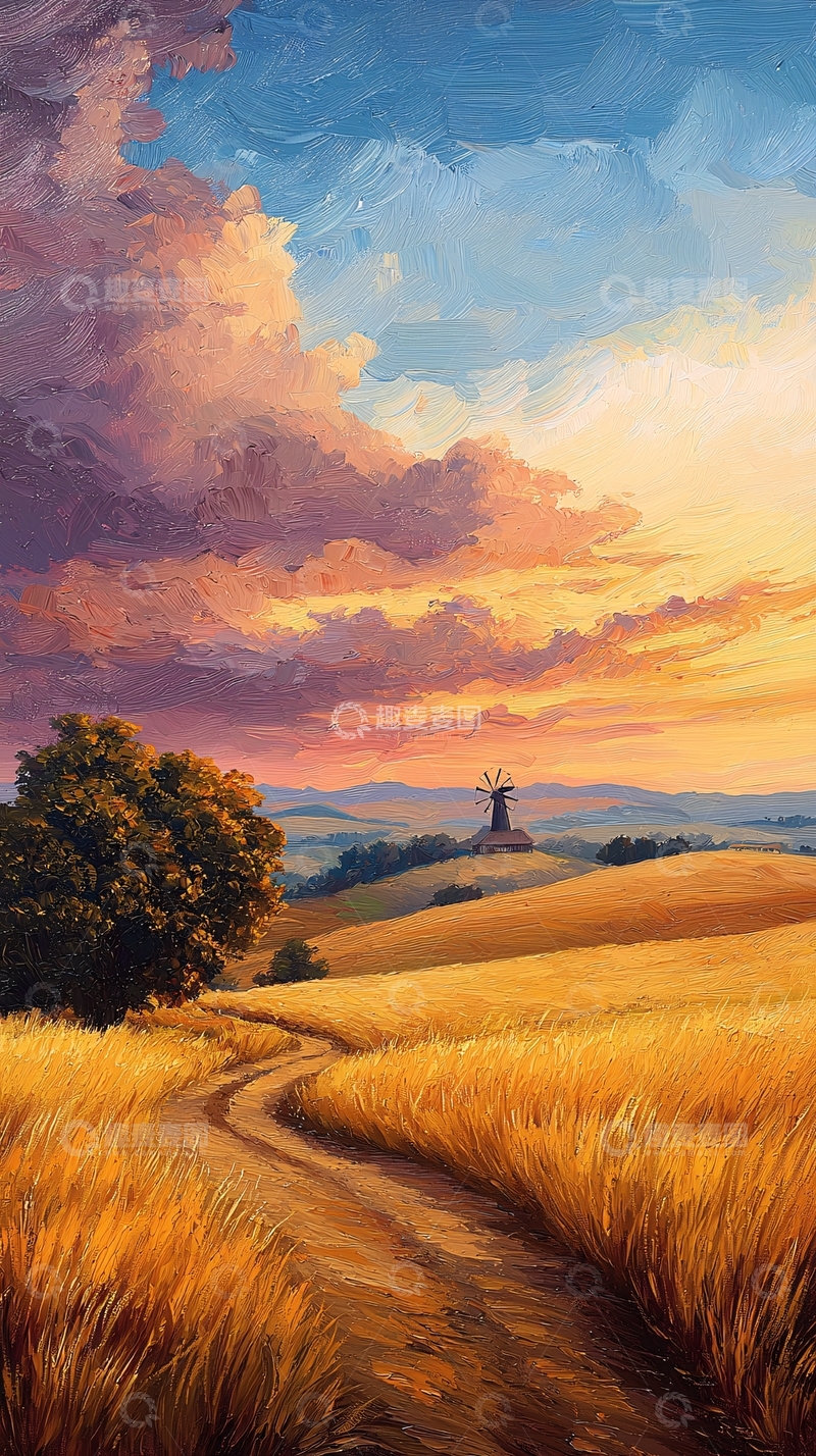 高清大图下载【趣麦麦图】秋日田野风车风景