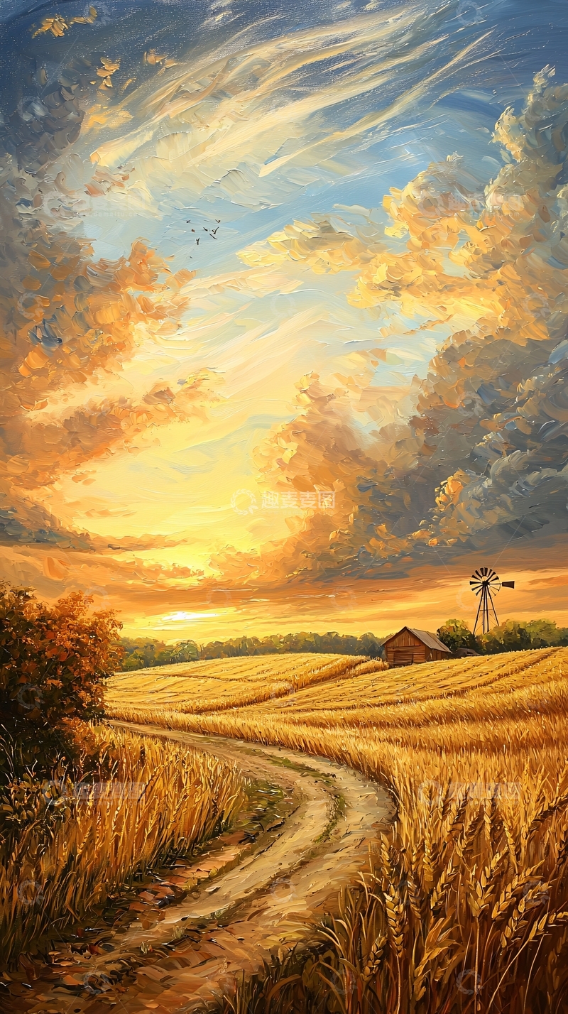 高清大图下载【趣麦麦图】秋日田野与风车