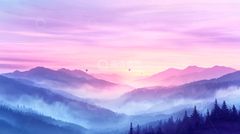 高清大图下载【趣麦麦图】梦幻山间热气球