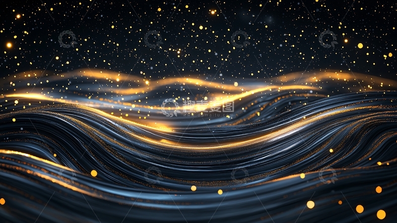 高清大图下载【趣麦麦图】金色波浪星空背景