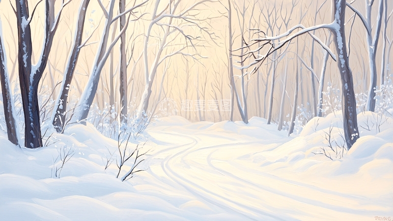 高清大图下载【趣麦麦图】冬日雪景森林小径