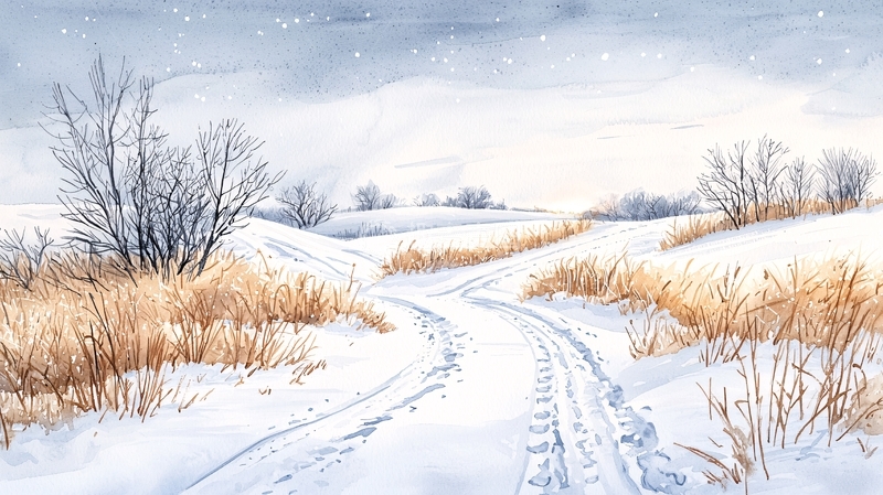 高清大图下载【趣麦麦图】冬日雪地小路风景