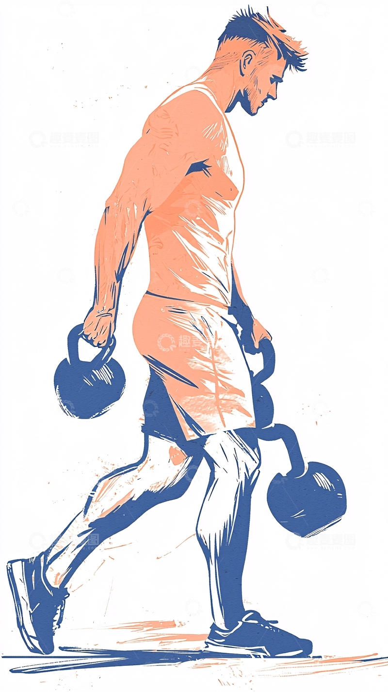 高清大图下载【趣麦麦图】健身运动中的男子拎壶铃