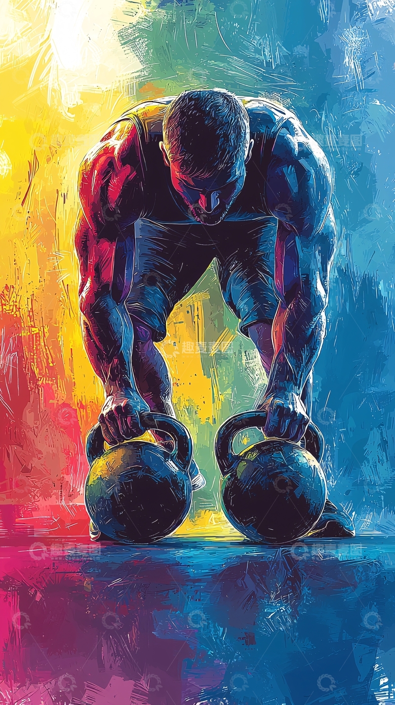 高清大图下载【趣麦麦图】健身力量训练：双哑铃深蹲