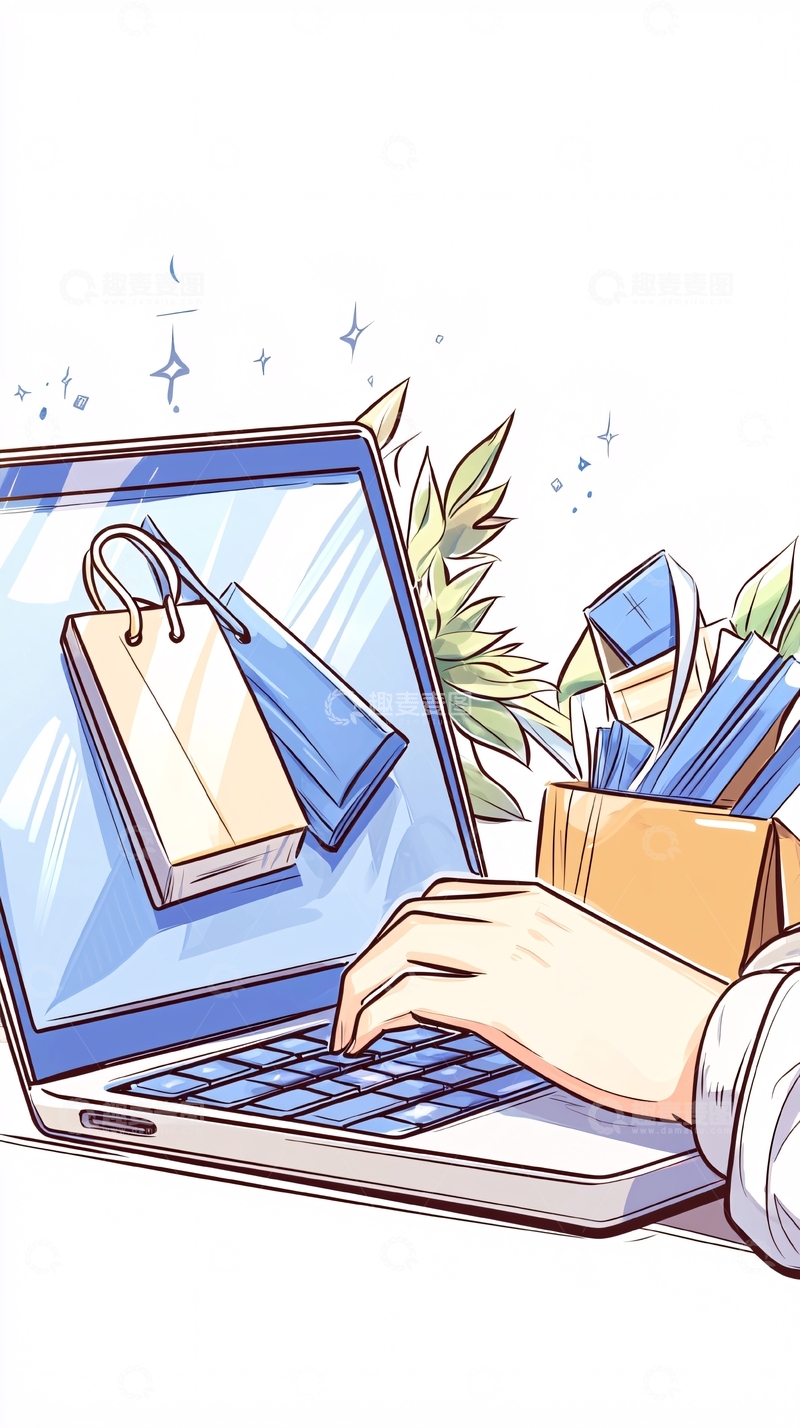 高清大图下载【趣麦麦图】在线购物手绘插画