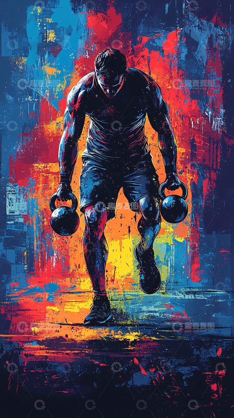 高清大图下载【趣麦麦图】健身运动员举壶铃运动海报