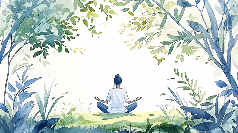 高清大图下载【趣麦麦图】森林冥想瑜伽女孩