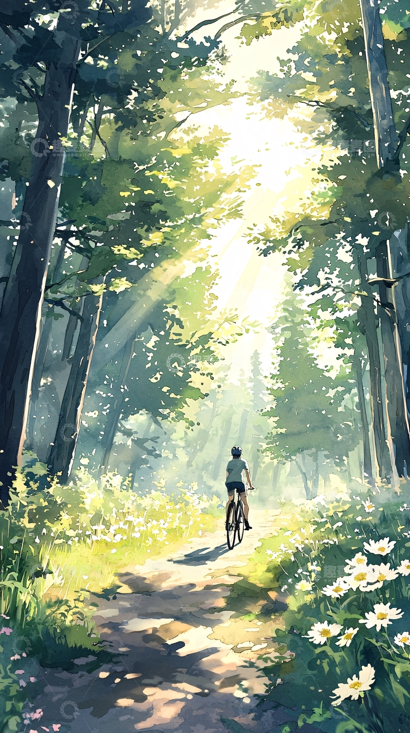 高清大图下载【趣麦麦图】森林中的自行车骑行者