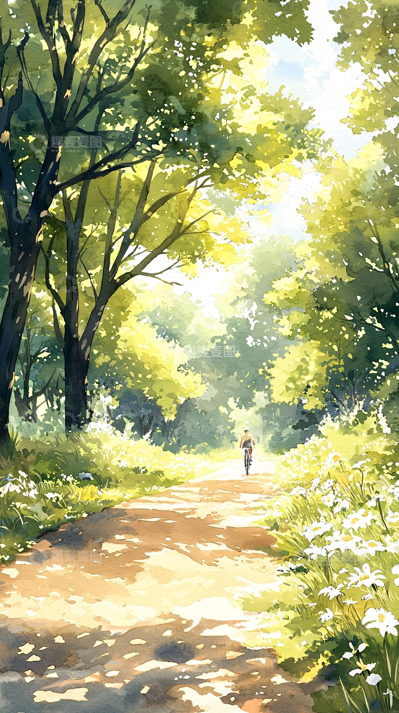 高清大图下载【趣麦麦图】夏日森林小径骑行风景