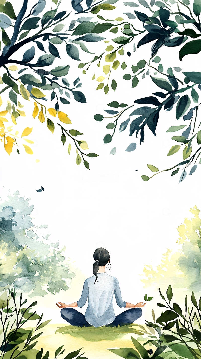 高清大图下载【趣麦麦图】静坐冥想自然风景插画